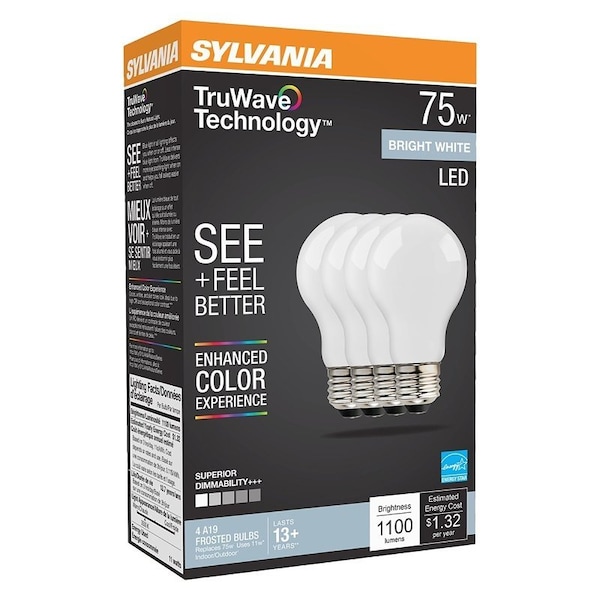 Sylvania Natural LED Bulb, A19 Lamp, 75 W Equivalent, E26 Medium Lamp Base, Dimmable, Frosted 41297 - main