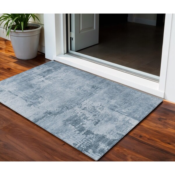 Homeroots 3' X 5' Denim Blue And Silver Abstract Washable Indoor Outdoor Area Rug 602695 - main