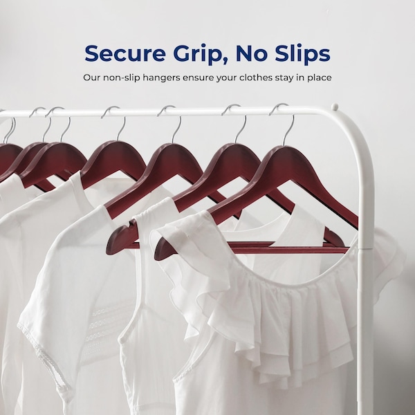 Serenelife Wooden Coat Hangers, Durable Suit Hangers, 360 Deg Swivel Hook and Notches, Slim Design, Cherry, 80PK SLHWDCHRY80 - main