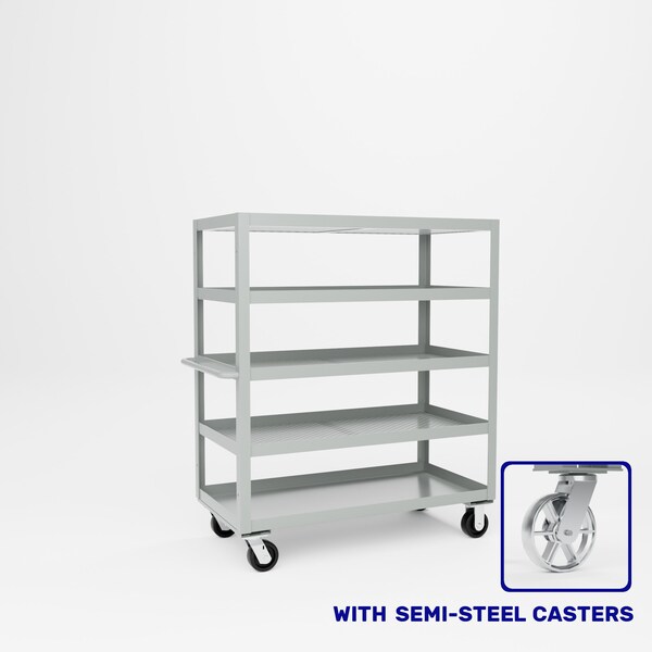 Pucel Five Shelf Expanded Metal Stock Cart, 24 in W x 48 in D x 56 in H, Gray X-2448-S - main