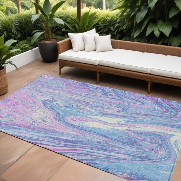Homeroots 9' X 12' Sky Blue Lavender And Ivory Abstract Washable Indoor Outdoor Area Rug 602675 - main