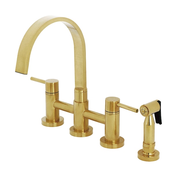 Kingston Brass Bridge Kitchen Faucet with Brass Sprayer, Brushed Brass KS8267DLBS - main