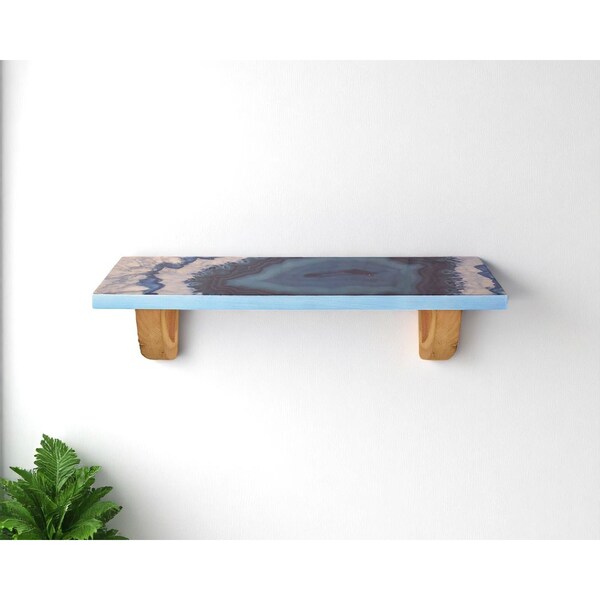 Homeroots 24" Blue And Natural Wood Agate Pattern Wall Mount Accent Shelf 634524 - main