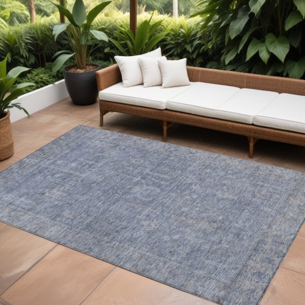 Homeroots 9' X 12' Denim Blue And Gray Oriental Washable Indoor Outdoor Area Rug 604717 - main