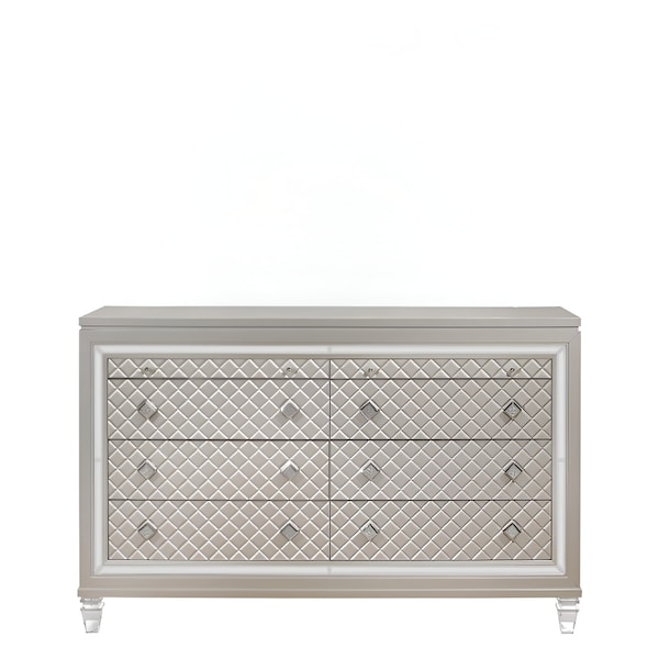 Homeroots 65" Champagne Solid Wood With Bling Six Drawer Double Dresser 384035 - main