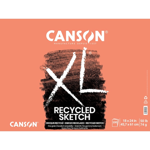 Canson XL Series Sketch Pad, Recycled, Foldover Binding, 100 Sheet, 18x24 inch C100510925 - main