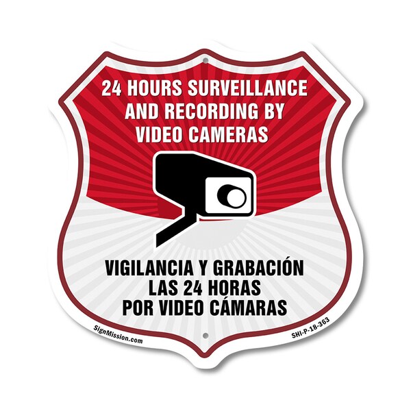 Signmission Bilingual 24 Hour Surveillance Shield Si, 18 Inch X 18 Inch, Plastic Sign SHI-P-18-363 - main