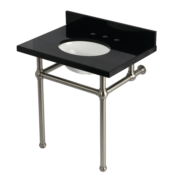 Kingston Brass 30" Black Granite Console Sink with Brass Legs, 8-Inch, 3-Hole, Black Granite/Brushed Nickel KVPK3030KB8 - main