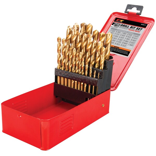Performance Tool 29 pc. Drill Bit Set, Titanium Coated HSS, Steel Case W9017 - main