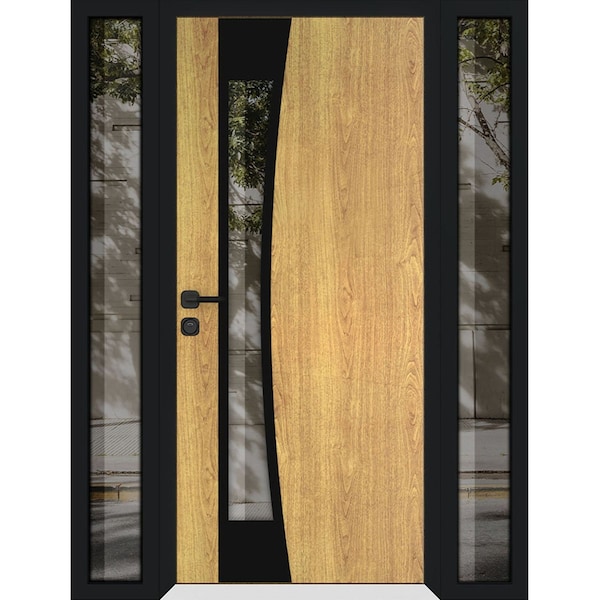 Vdomdoors Aluminum Door Cynex 6116 Black Entry Steel Metal Modern Painted W16+36+16xH80 Right Inswing CYNEX6116EXD-OAK-W16+36+16xH80-RH-I - main