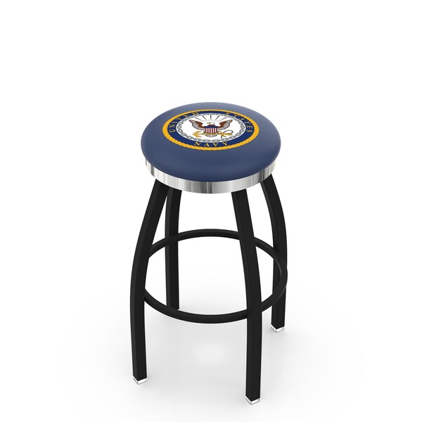 Holland Bar Stool Co 36" Blk Wrinkle U.S. Navy Swivel Bar Stool, Chrome Ring L8B2C36Navy - main