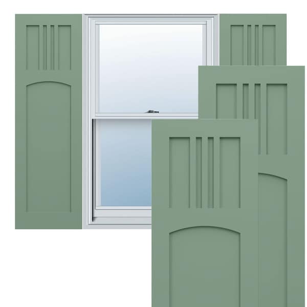 Ekena Millwork True Fit PVC San Miguel Mission Style Fixed Mount Shutters, Track Green, 18W x 28H, PR TFP001SM18X028TG - main