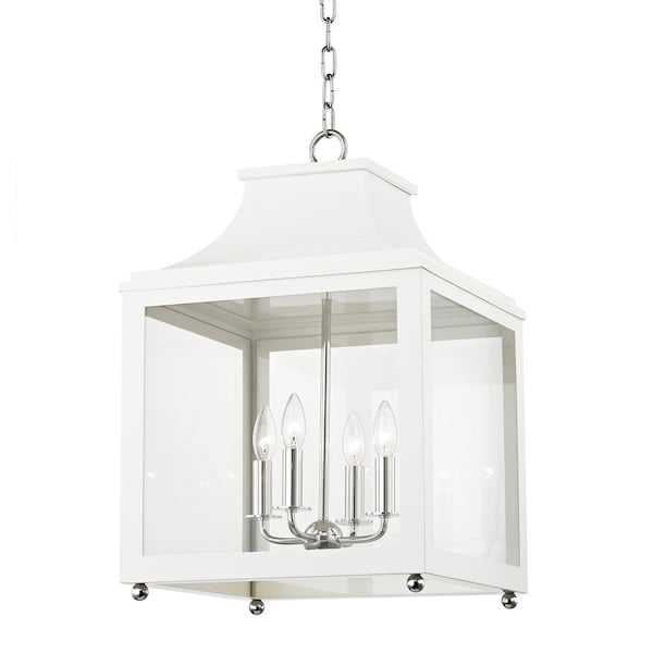 Mitzi Leigh 4 Light Lantern 16 In. Polished Nickel/White H259704L-PN/WH - main