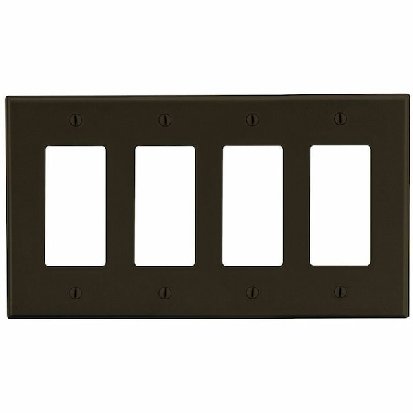 Hubbell Wiring Device-Kellems Rocker Wall Plate, Number of Gangs: 4 Plastic, Satin Finish, Brown P264 - main