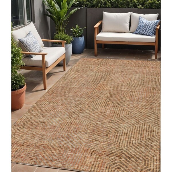 Homeroots 5' X 8' Copper Brown And Beige Geometric Washable Indoor Outdoor Area Rug 594534 - main
