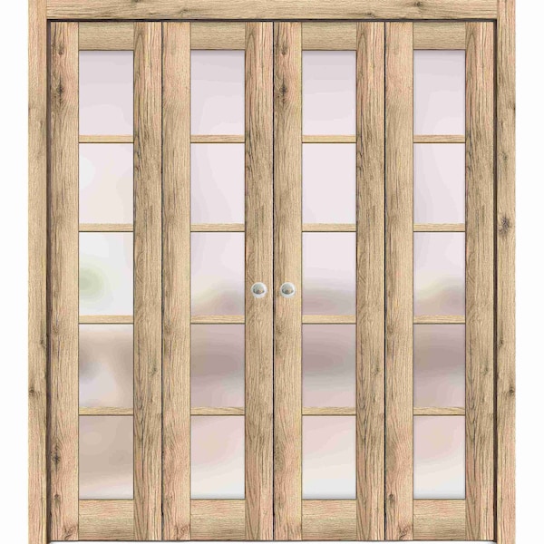 Sartodoors Sliding Closet Double Bi-fold Doors Oak Solid Core Modern Interior QUADRO4002DBF-DUB-72 x 96 (4* 18x96) - main