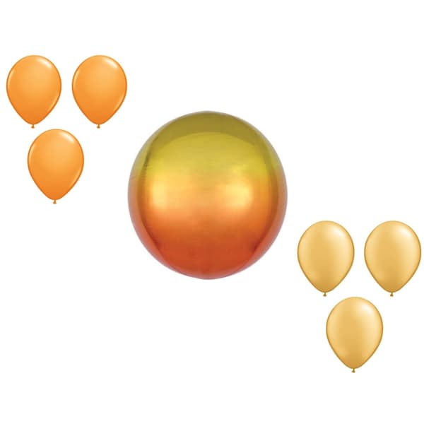 Loonballoon 16 Inch Orbz Ombre Yellow & Orange Balloon Geo Orbz-Cubez-Diamondz Balloon Set 6x latex 90137 - main
