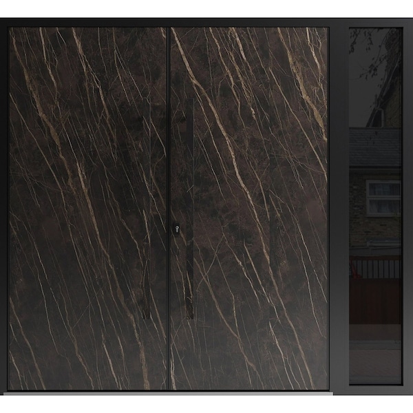 Vdomdoors Aluminum Double Doors Dekton 0118 Natural Noir 1 Sidelight Entry Door Ceramic W84xH80) Left hand In DEKTON0118DEXD-NOIR-W72+12xH80-LH-I - main