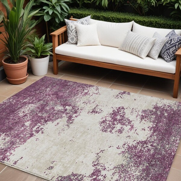 Homeroots 9' X 12' Eggplant Gray And Ivory Abstract Washable Indoor Outdoor Area Rug 599482 - main