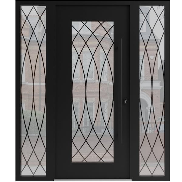Vdomdoors Aluminum Door Iron 1600 Black Entry Steel Metal Classic Painted 64 x 80 (16+36+16 x 80)-Left Inswin IRON1600EXD-BLK-W16+36+16xH80-LH-I - main