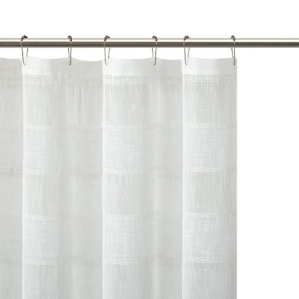 Homeroots White Striped Embroidered Shower Curtain 399740 - main