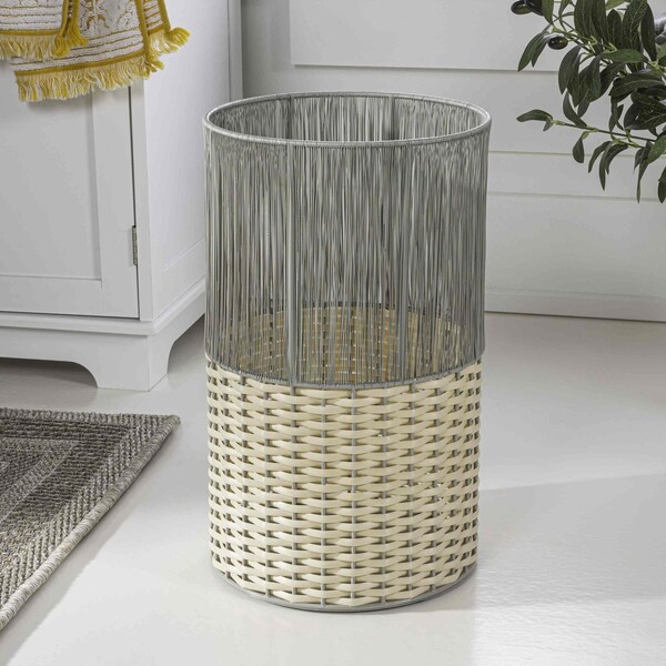 Happimess Harper Modern 4.13-Gallon 2-Tone Faux Wicker Cylinder Outdoor Trash Can, Gray/Cream HPM1101B - main