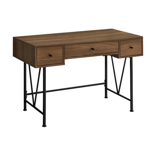 Homeroots 47" Brown and Black Wood and Metal Sled Computer Desk With Three Drawers 489914 - main