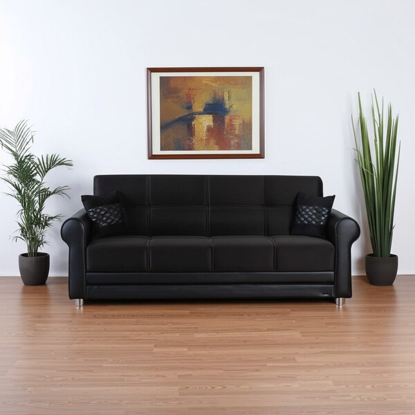 Homeroots 89" Black Polyester Convertible Futon Sleeper Sofa And Toss Pillows With Storage 607109 - main