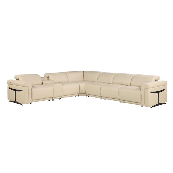 Homeroots Beige Italian Leather Modular L Shaped Seven Piece Corner Sectional With Console 534849 - main