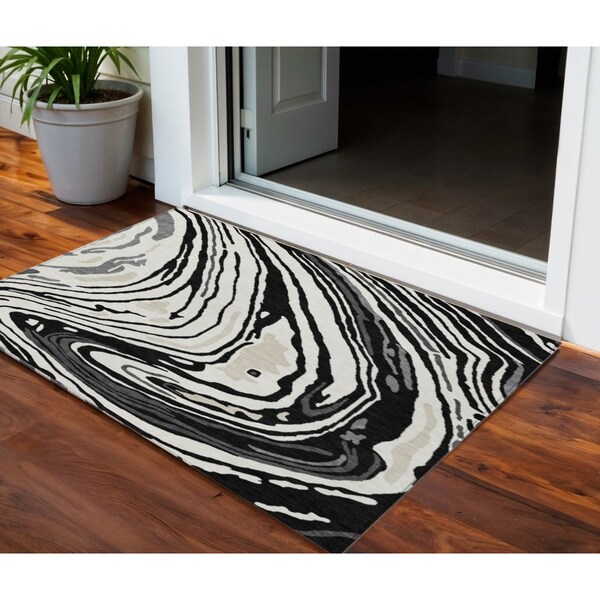 Homeroots 3' X 5' Black Gray And Ivory Abstract Washable Indoor Outdoor Area Rug 601248 - main