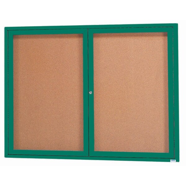 Aarco Enclosed Natural Pebble Grain Cork Bulletin Board w/ Green Powder Coated Al Frame, 36''Hx48''W DCC3648RG - main