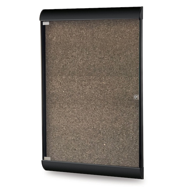 Ghent Silhouette 1 Door Enclosed Chocolate Cork Bulletin Board, Black Frame, 4'H x 2'W SILH20495 - main