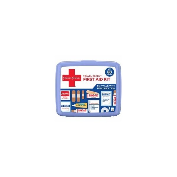Johnson & Johnson Travel Ready First Aid Kit - 80 x Piece(s) - 5.5in Height x 6.3in Width x 1.7in Depth - Plastic 202068 - main