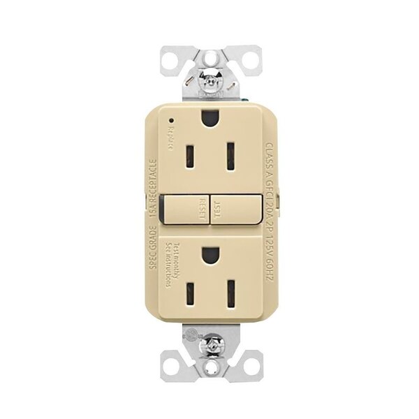 Eaton Wiring Devices Eaton GFCI Receptacle, 125 V, 15 A, NEMA: NEMA 5-15R, Back, Side Wiring, Ivory GF15V-BX-L - main