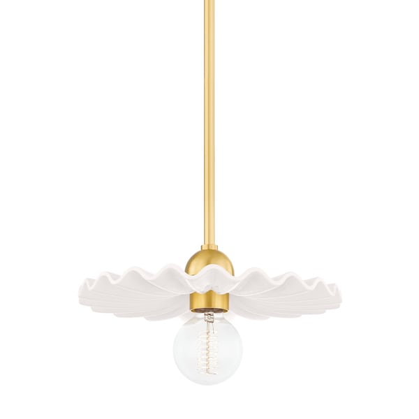 Mitzi Tinsley 1 Light Pendant 6.75 In. Aged Brass/Ceramic Gloss Cream H499701-AGB/CCR - main