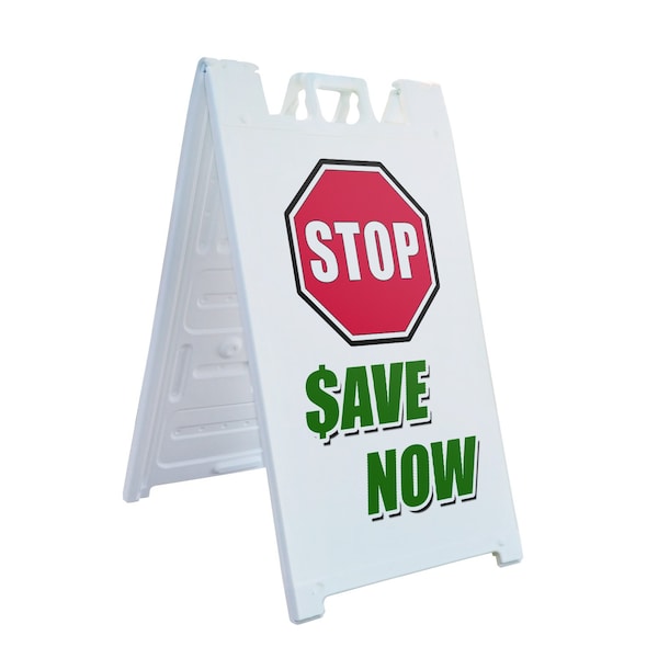 Signmission Stop Save Now, A-Frame & 2 Decals Installed, Heavy-Duty Plastic Frame SBHD-D-2436-Stop Save Now - main
