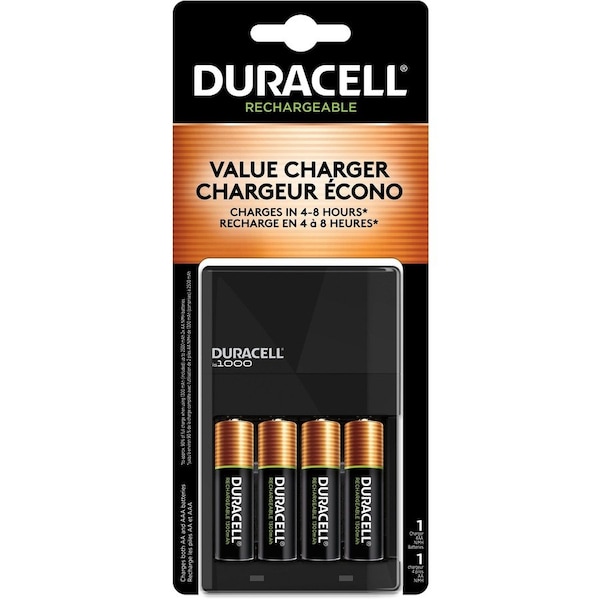 Duracell Charger, 6-8 Hrs. Charge, 1 Charger And 4 AA Nimh Batteries CEF14 - main