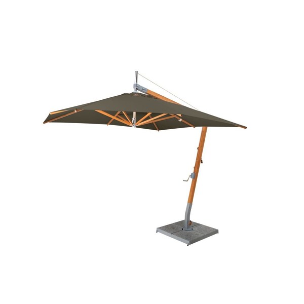 Bambrella 8.5' Square Bamboo Cantilever Umbrella with Grey Canopy and 297lb Granite Base System 2.6m SQ-SW-S-G-BS - main