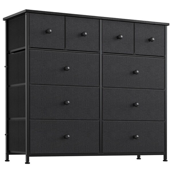 Homeroots 39" Black And Gray Ten Drawer Fabric Dresser 438314 - main