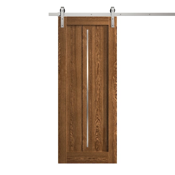 Sartodoors Modern Barn Door 24 x 96 inches, Ego 5014 Cognac Oak Veneer, 6.6FT Silver Rail Track Heavy Hardwar EGO5014BD-S-DKO-2496 - main