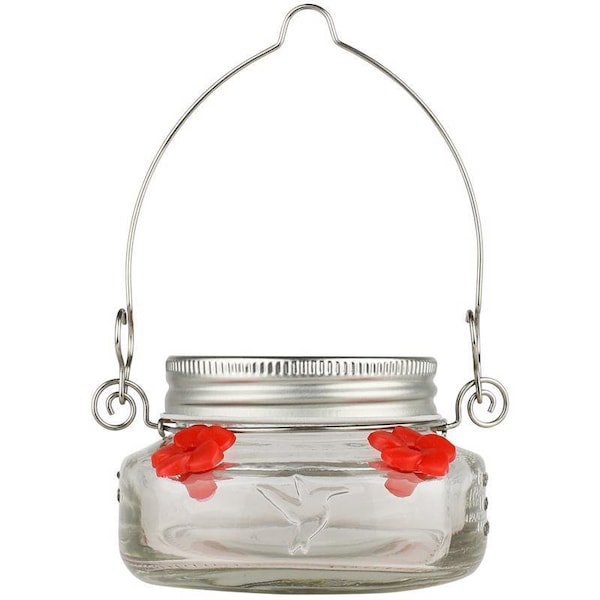 Natures Way Hummingbird 6 oz Glass Mason Jar Bird Feeder 4 ports MJF1-TRAY - main