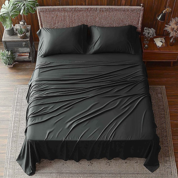 Simple Deluxe Queen Size 4 Piece Sheet Set, Lightweight Super Soft Easy Care Microfiber - Comfy Breathable, Cooli HKBSHEQUEEN4BLK - main