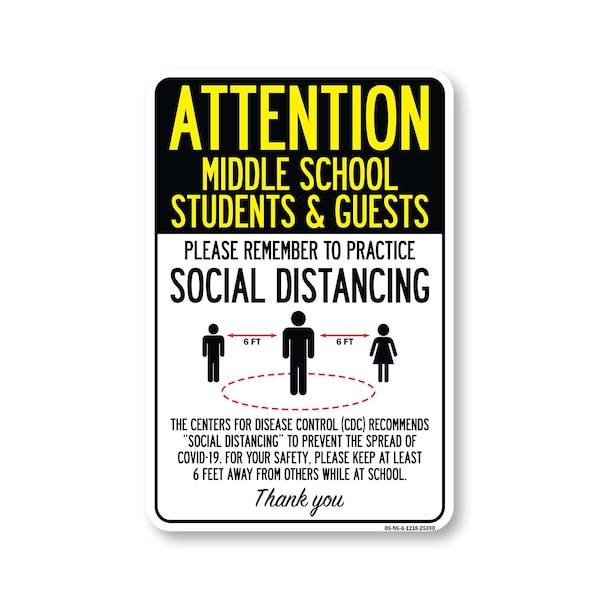 Signmission Public Safety, Middles School Students And Guests Social Distancing, 18in X 12in, OS-NS-A-1218-25390 OS-NS-A-1218-25390 - main