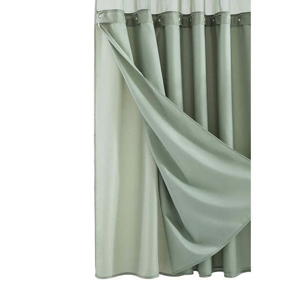 Homeroots Sage Green Modern Grid Shower Curtain and Liner Set 399758 - main