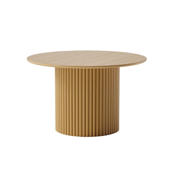 Homeroots 46" Natural Wood Pedestal Base Round Top Dining Table 713564 - main