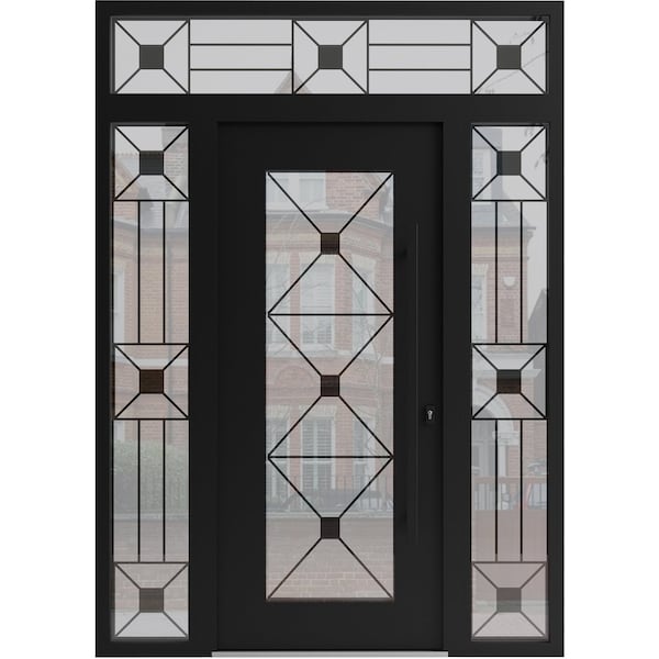 Vdomdoors Aluminum Door Iron 1655 Black Entry Steel Metal Classic Painted 60 x 94 (12+36+12 x 80+14)-Left Ins IRON1655EXD-BLK-W12+36+12xH80+14-LH-I - main