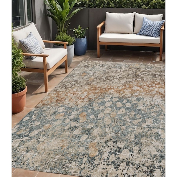 Homeroots 5' X 8' Beige And Copper Abstract Washable Indoor Outdoor Area Rug 631958 - main