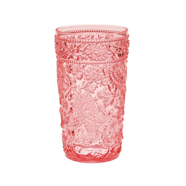 Homeroots Set of Four Pink Paisley Acrylic Stemless Highball Glass 521170 - main