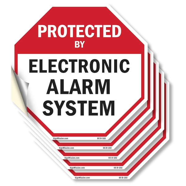 Signmission Protected By Electronic Alarm Syste, 4 inch X 4 inch, Vinyl Decal, 5PK OC-D-5PACK-4-183 - main