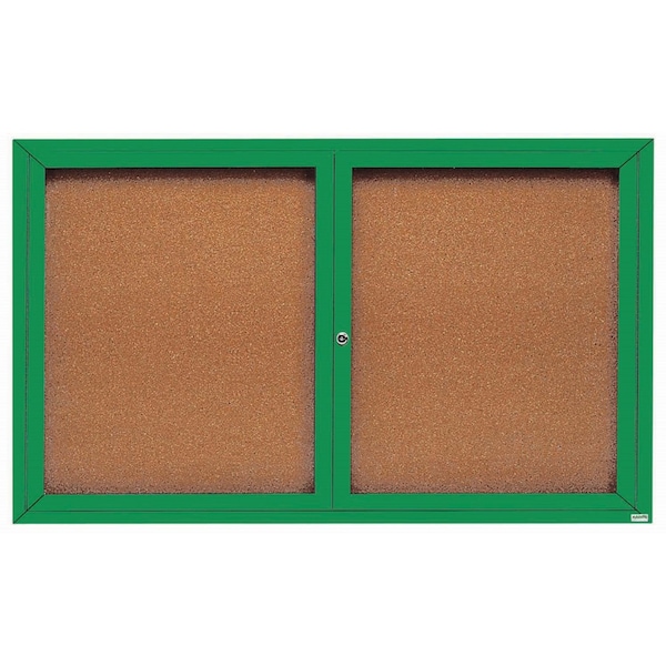 Aarco Enclosed Natural Pebble Grain Cork Bulletin Board w/ Green Powder Coated Al Frame, 36''Hx60''W DCC3660RG - main